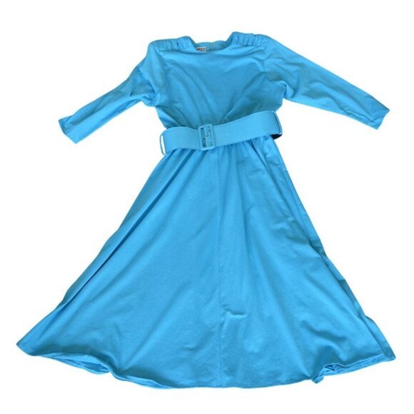 Vintage 80s Paquette Too! Bright Blue Belted Dress Womens Modern Size Medium - Picture 9 of 9